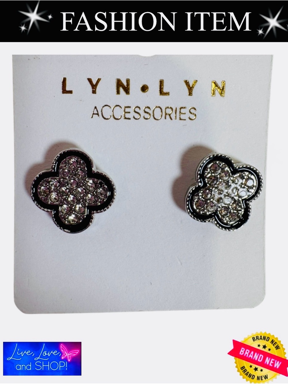 EARRINGS: Black & Silver w/Rich Luminous Rhinestones, NWOT